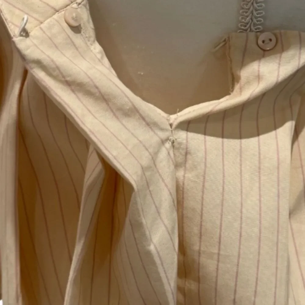 Zara Tank Top Pinstriped Crop Babydoll Peplum V Neck Straps Cotton Cream Pink S - Picture 8 of 10